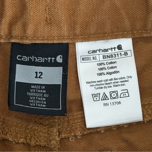 Carhartt Boys Canvas Dungaree Pants Brown Cotton Size 12 Cargo Pockets - Picture 6 of 6